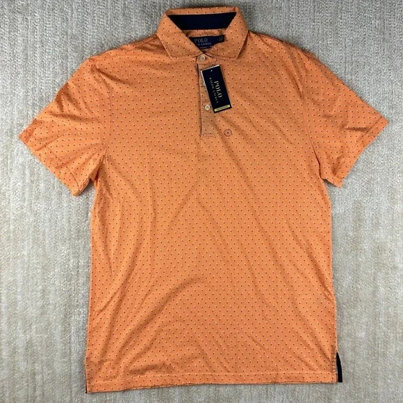 New Polo Ralph Lauren Polo Shirt Men's Medium Orange Performance All Over PRL - Picture 2 of 5
